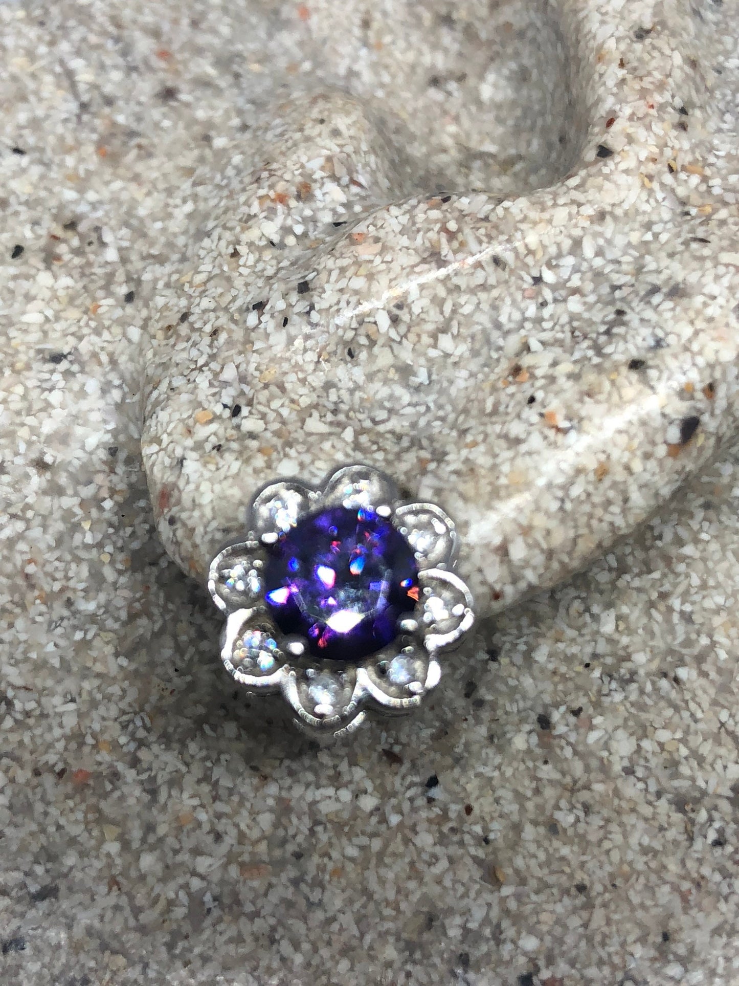 Vintage Amethyst Earrings 925 Sterling Silver Purple Stud Button