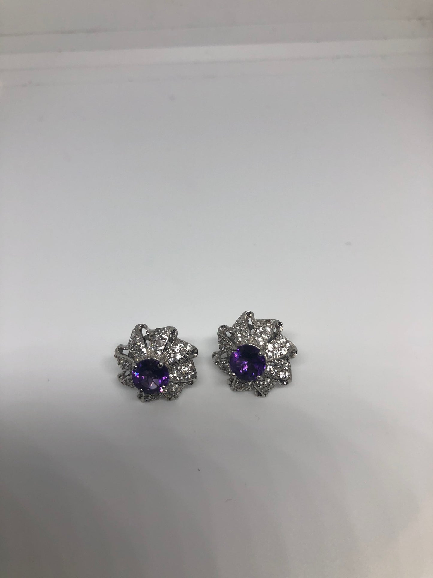 Vintage Handmade Sterling Silver Deep Amythist Earrings