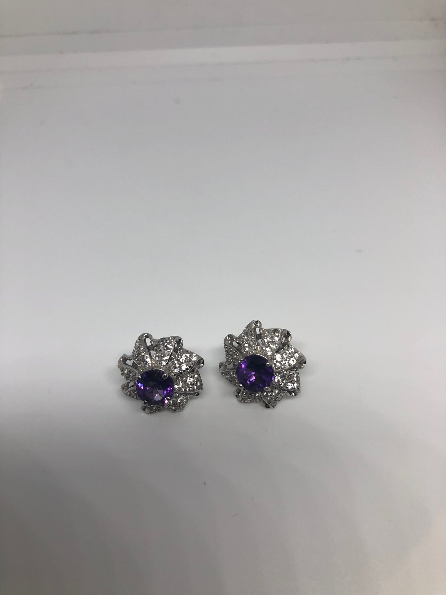 Vintage Handmade Sterling Silver Deep Amythist Earrings