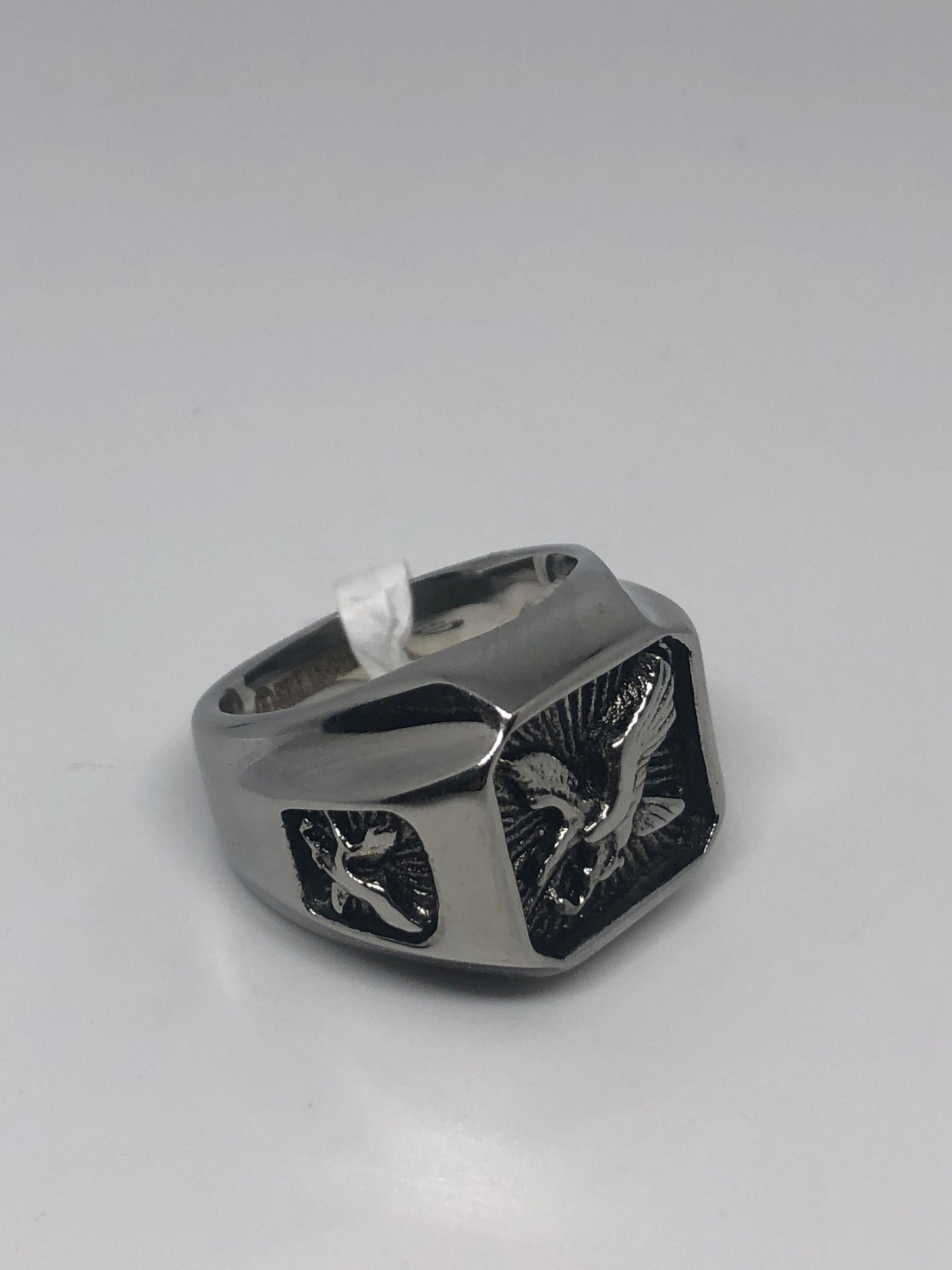 Vintage American Eagle Silver Stainless Steel Mens Ring