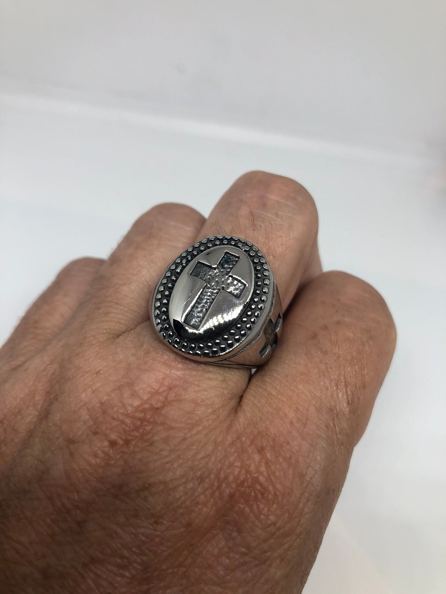 Vintage Gothic Cross Silver Stainless Steel Mens Ring