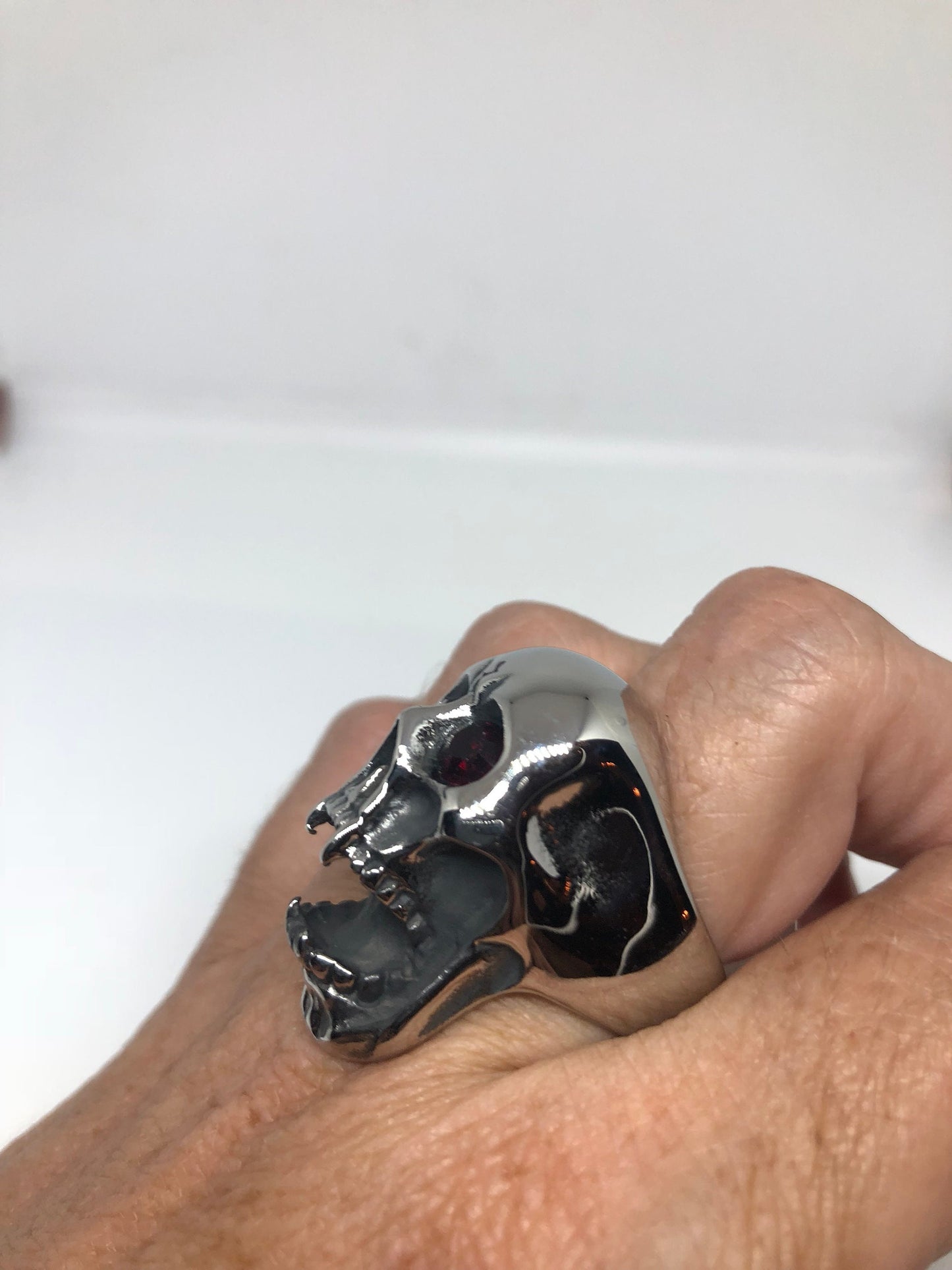 Vintage Gothic Silver Stainless Steel Skull Mens Ring