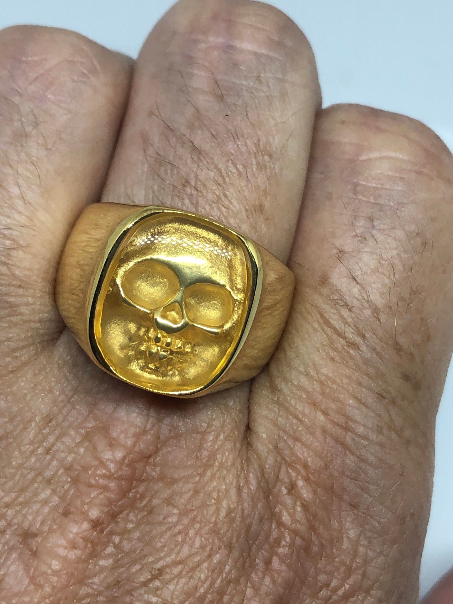 Vintage Gothic Golden Stainless Steel Skull Mens Ring