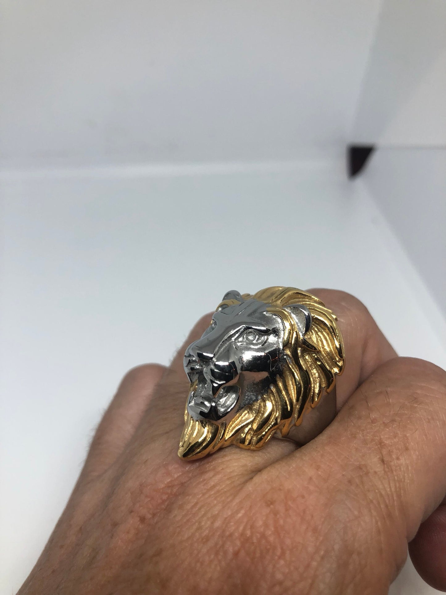 Vintage Gothic Silver Gold Stainless Steel Lion Head Mens Ring
