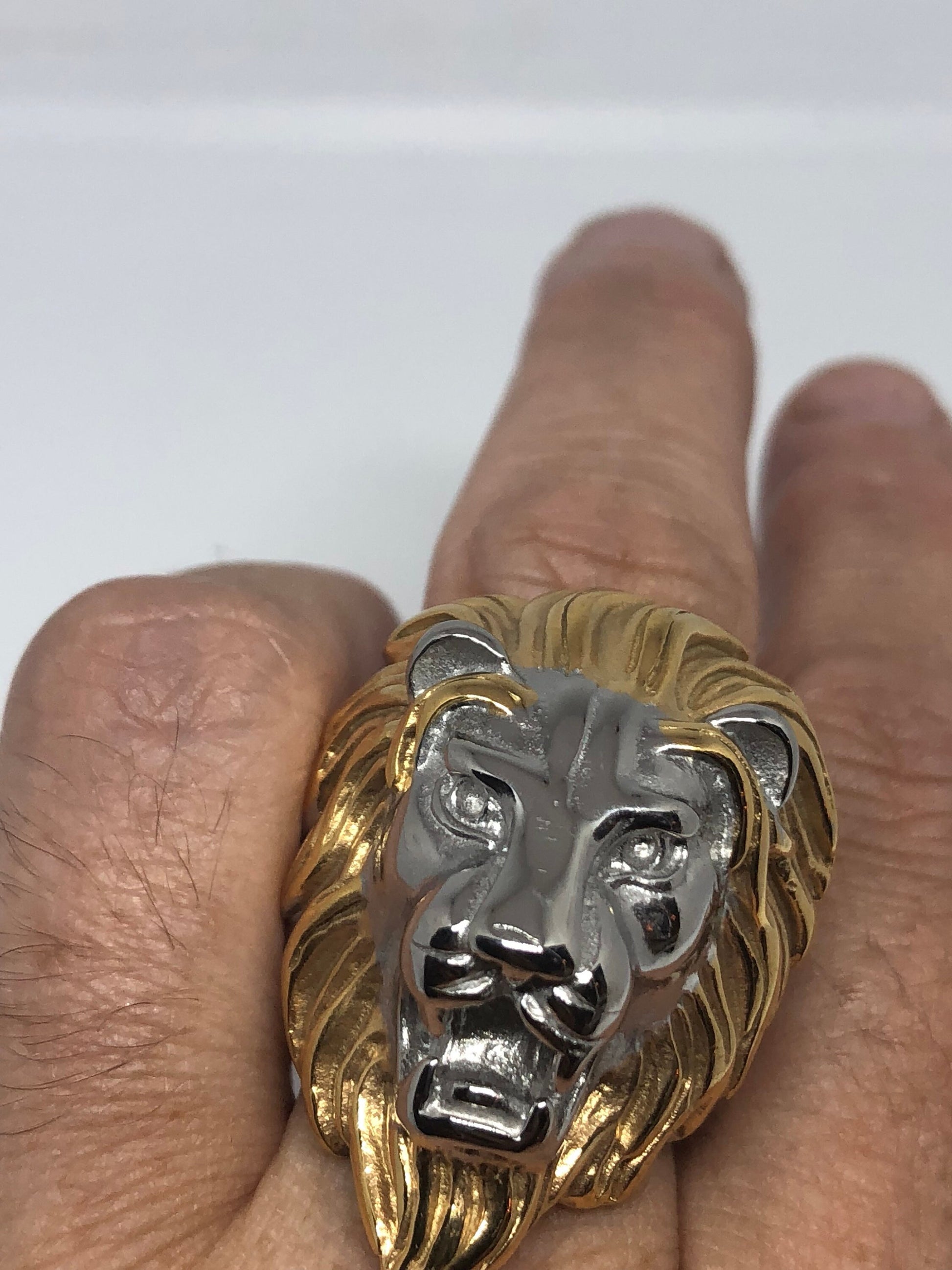 Vintage Gothic Silver Gold Stainless Steel Lion Head Mens Ring