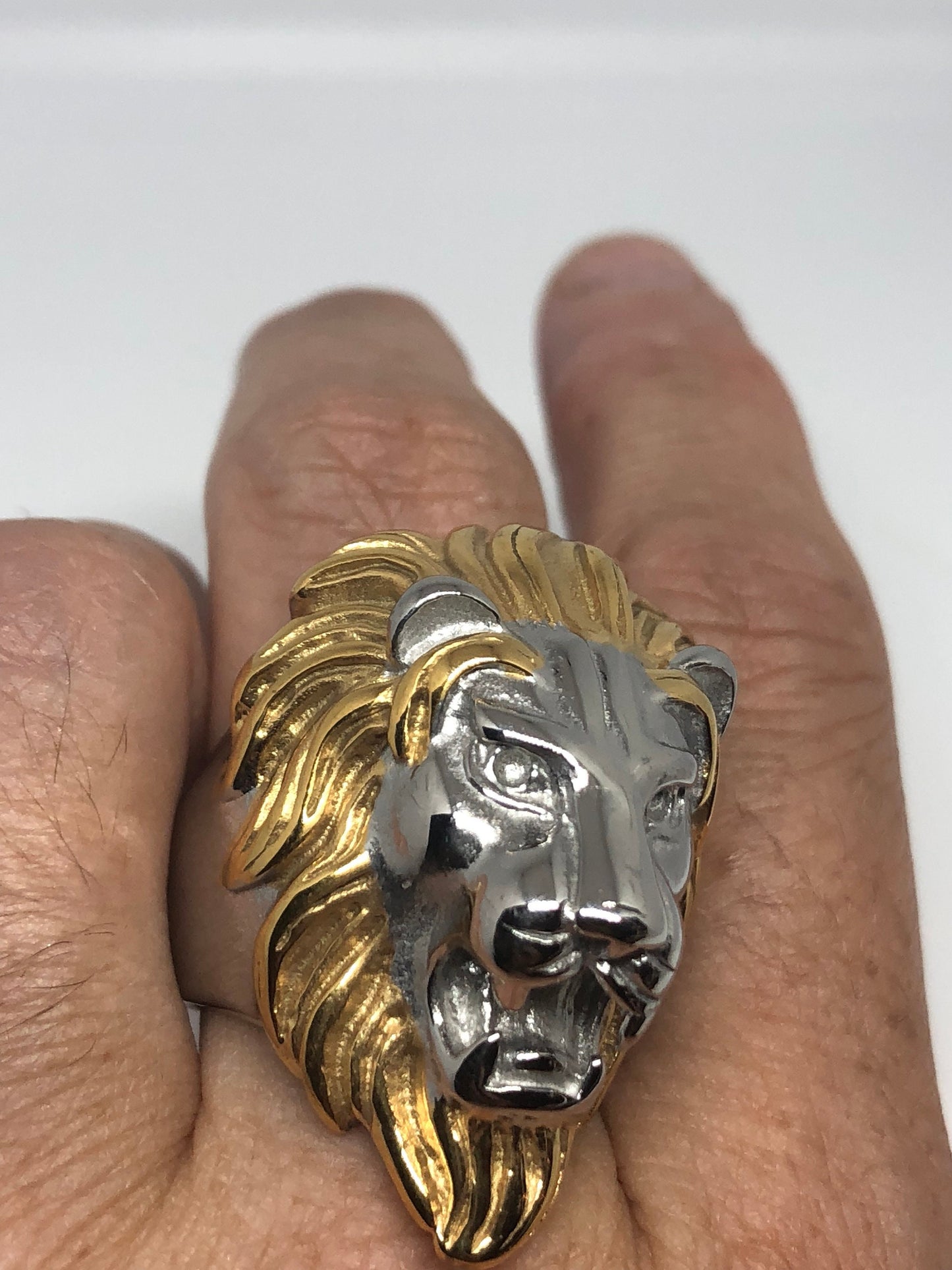 Vintage Gothic Silver Gold Stainless Steel Lion Head Mens Ring