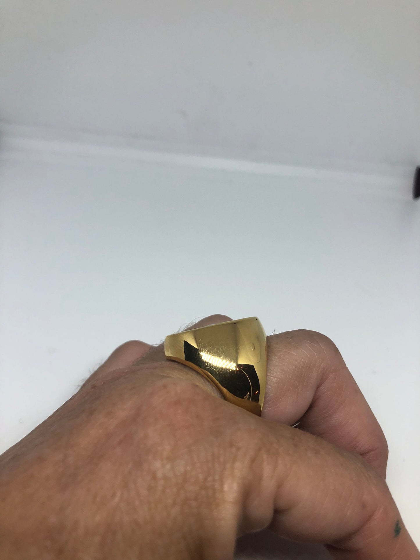 Vintage Golden Stainless Steel Gothic Egyptian Ankh Mens Ring