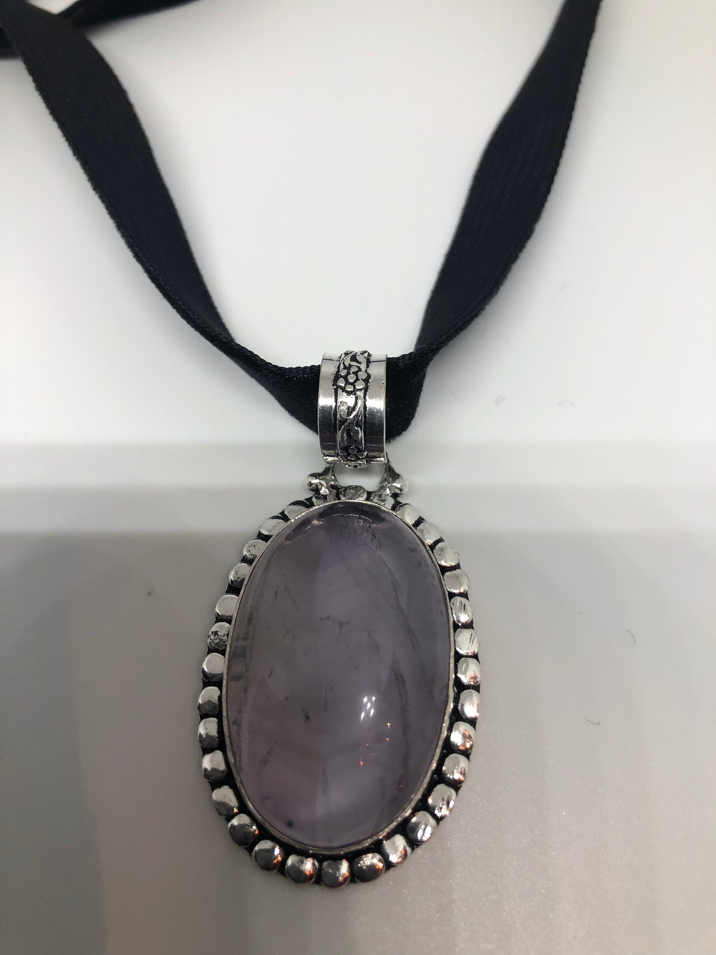 Cabochon Cut Droplet Deep Purple Genuine Amethyst Necklace