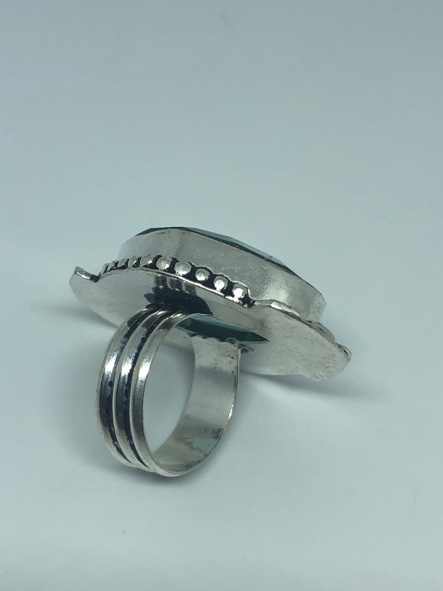 Vintage Aqua Vintage Art Glass Ring Cocktail Statement