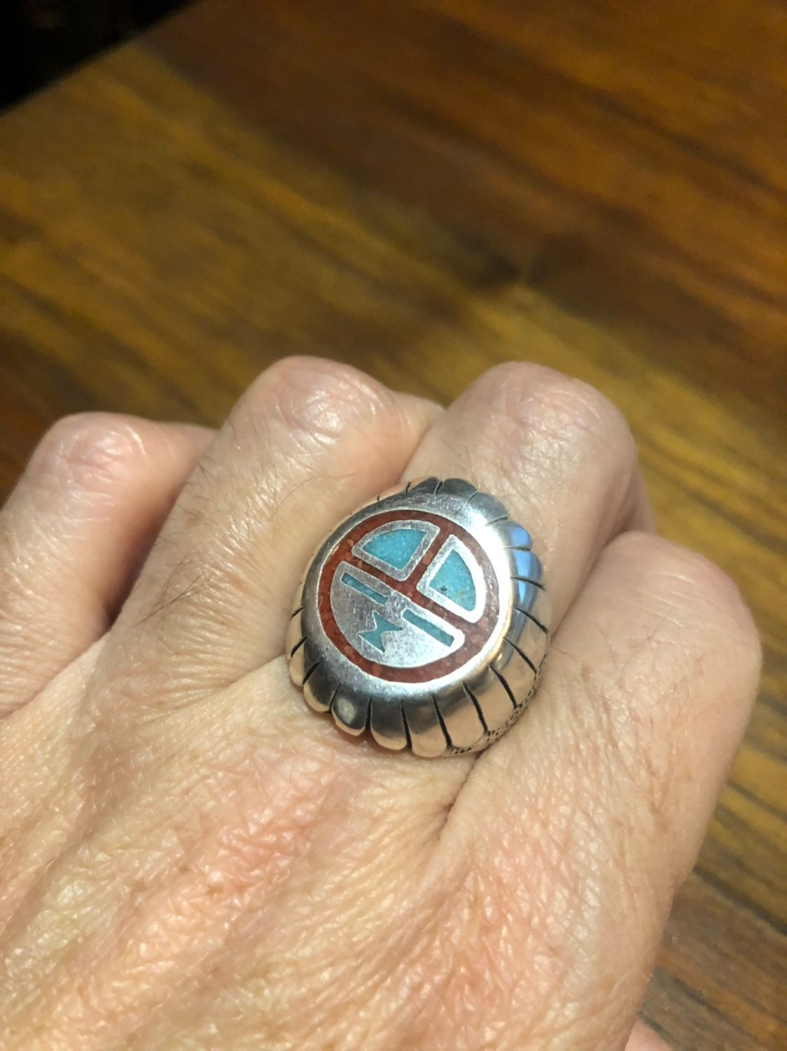Vintage Native American Southwestern Style Turquoise Stone Inlay Men Ring
