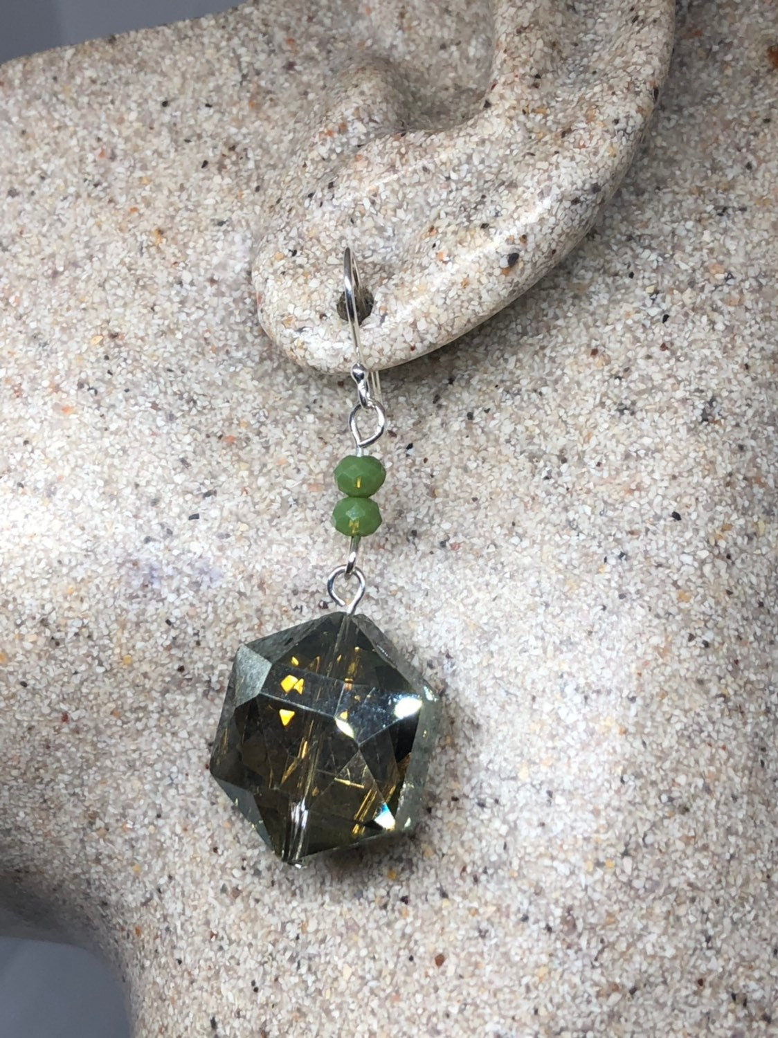 Antique Crystal Charm Gemstone Golden Sterling Silver Dangle Earrings