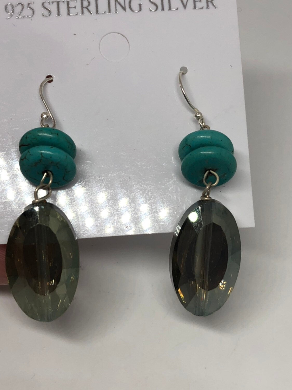 Antique Crystal Charm Gemstone Golden Sterling Silver Dangle Earrings