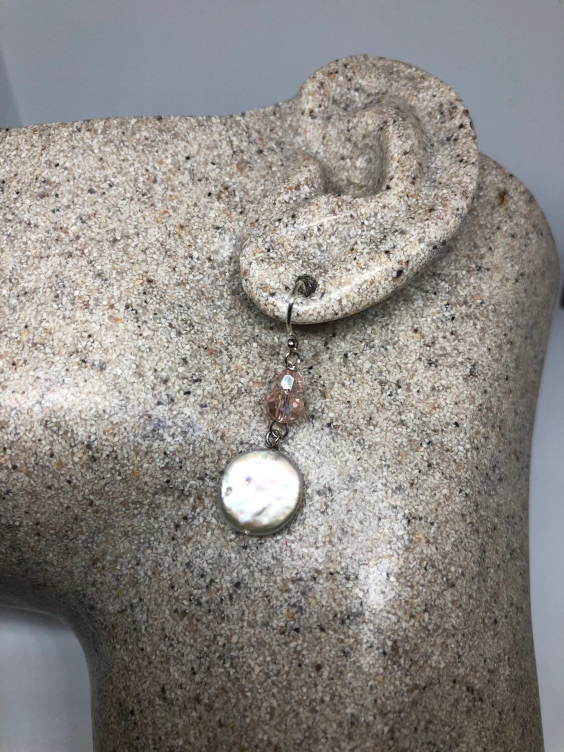 Vintage Genuine Pearl Sterling Silver Flower Dangle Earrings