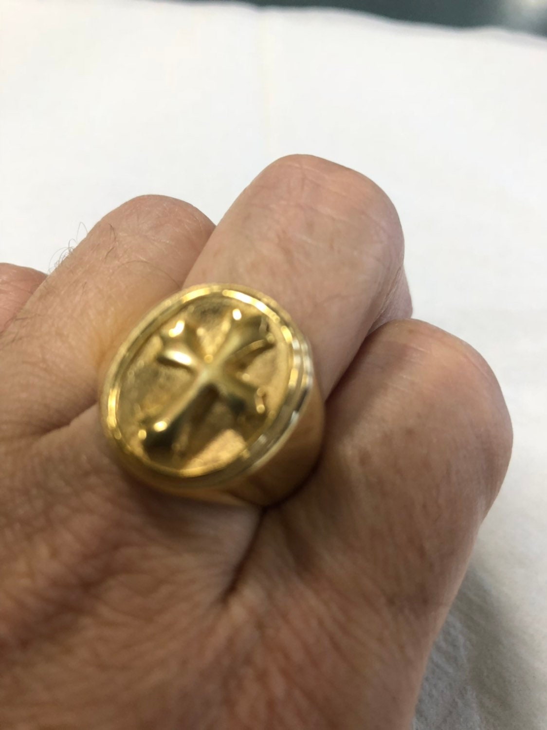 Vintage Gothic Golden Stainless Steel Cross Mens Ring