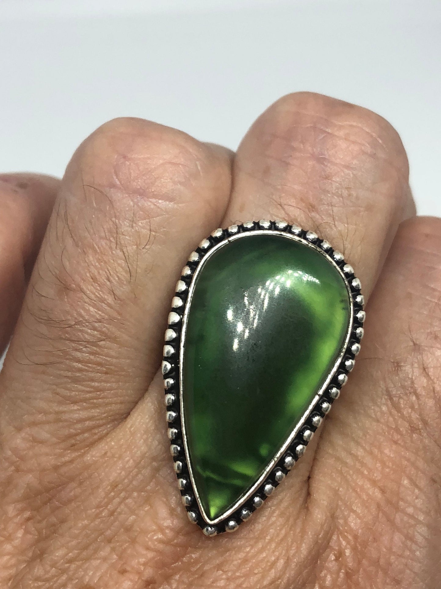 Vintage Green Nephrite Jade Ring About an Inch Long Knuckle Ring