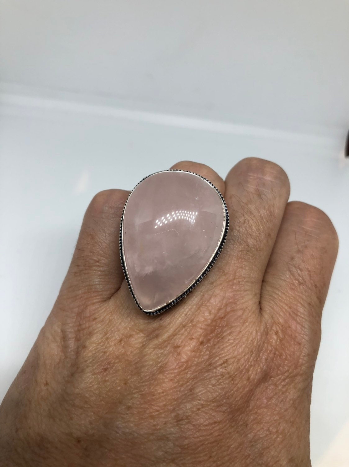 Vintage Genuine Rose Quartz Silver Ring