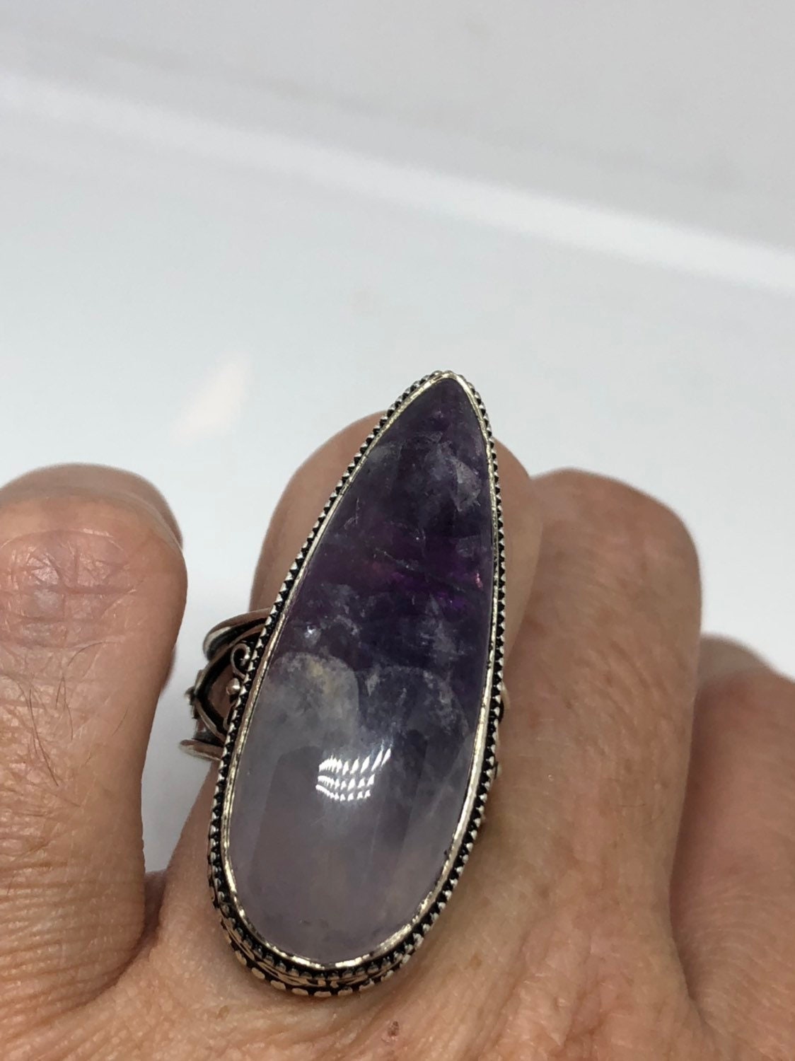 Vintage Blue Genuine Amethyst Adjustable Ring