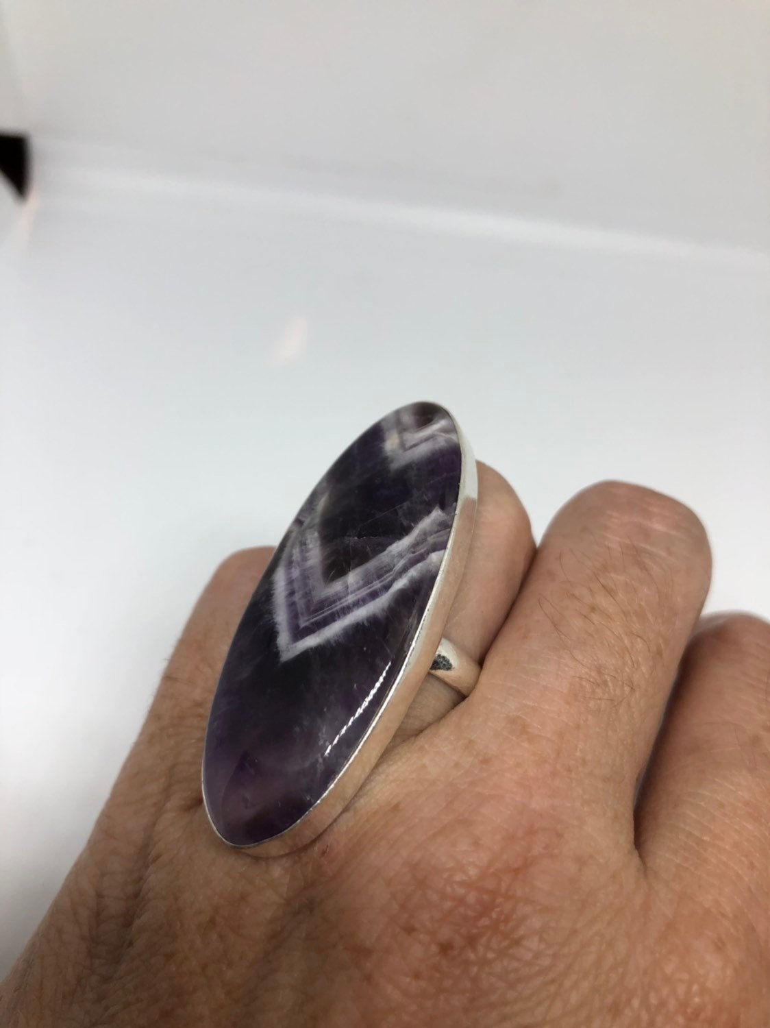 Vintage Blue Genuine Amethyst Adjustable Ring