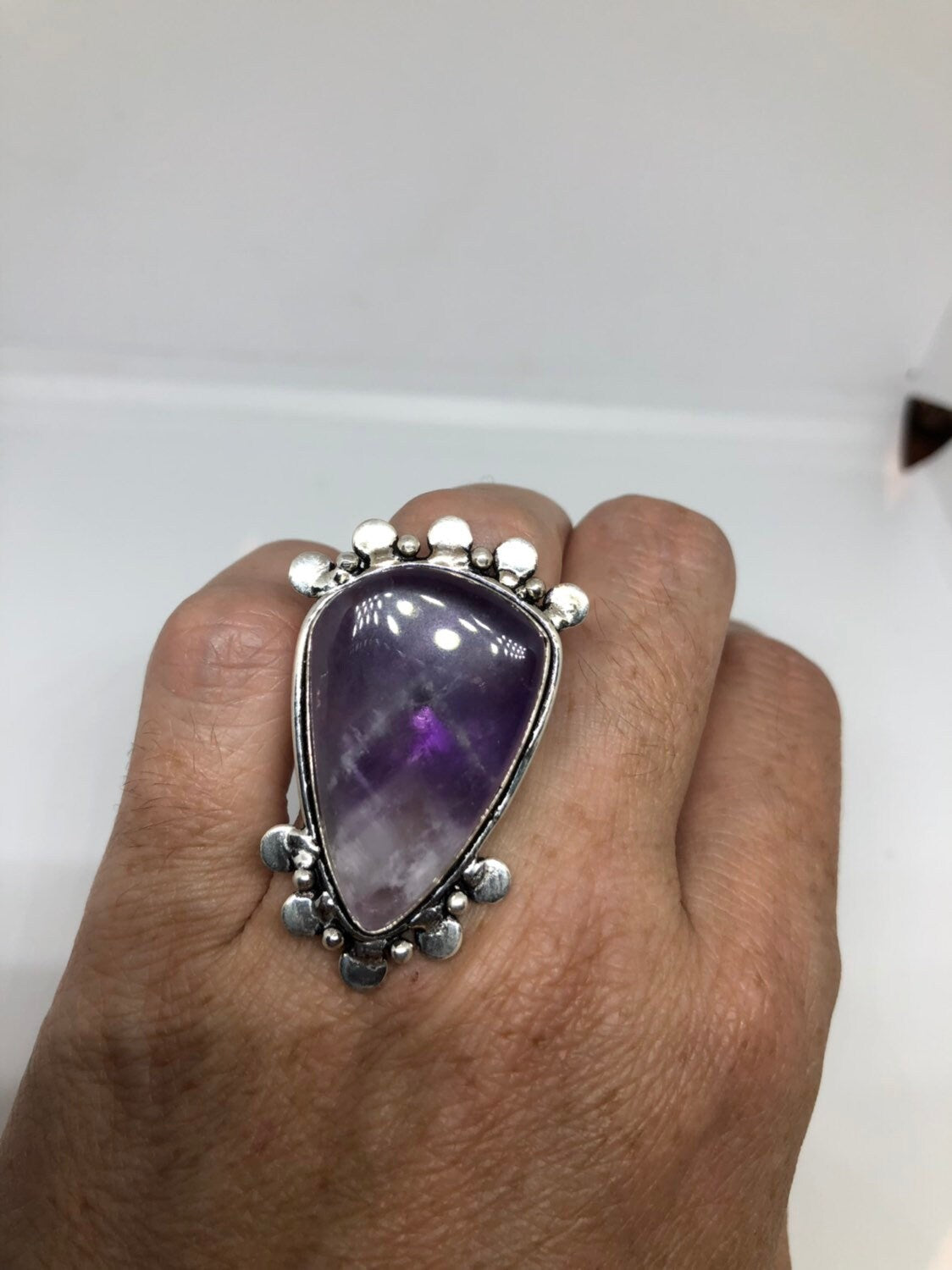Vintage Blue Genuine Amethyst Adjustable Ring