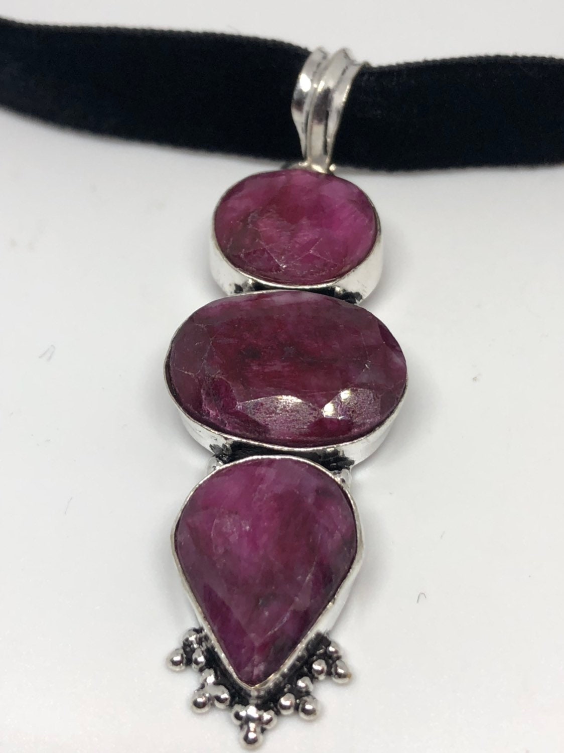 Vintage Pink Raw Ruby Choker Pendant Necklace