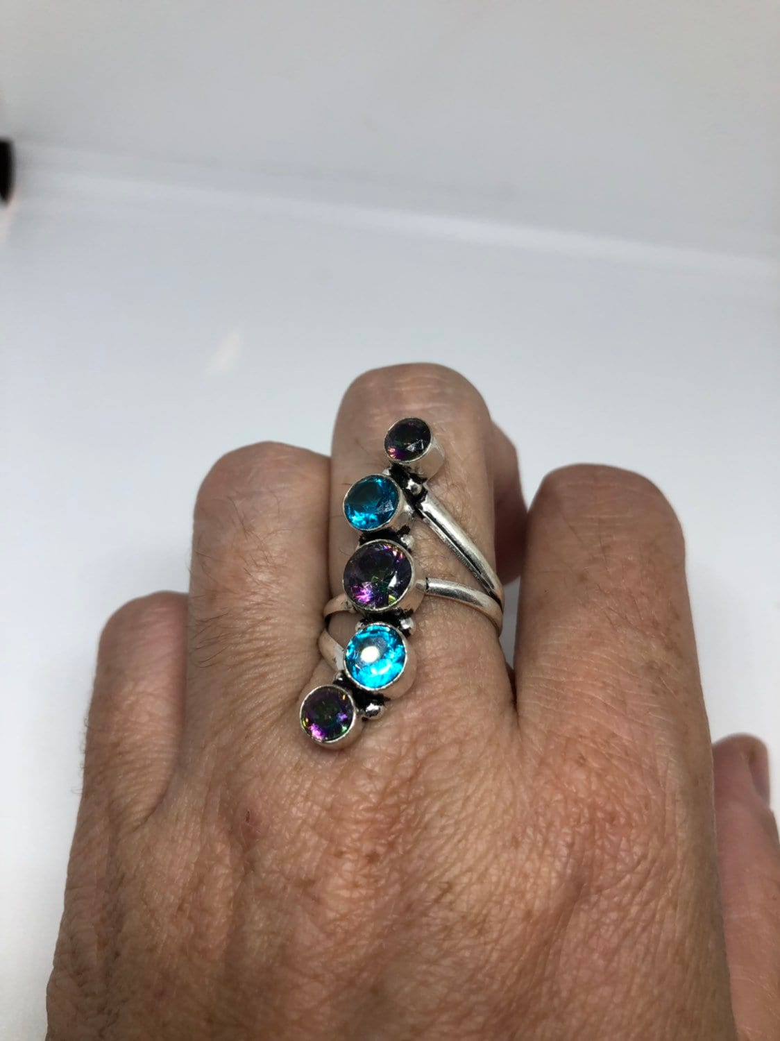 Vintage Genuine Mystic Blue Topaz Blue Stone Silver Ring