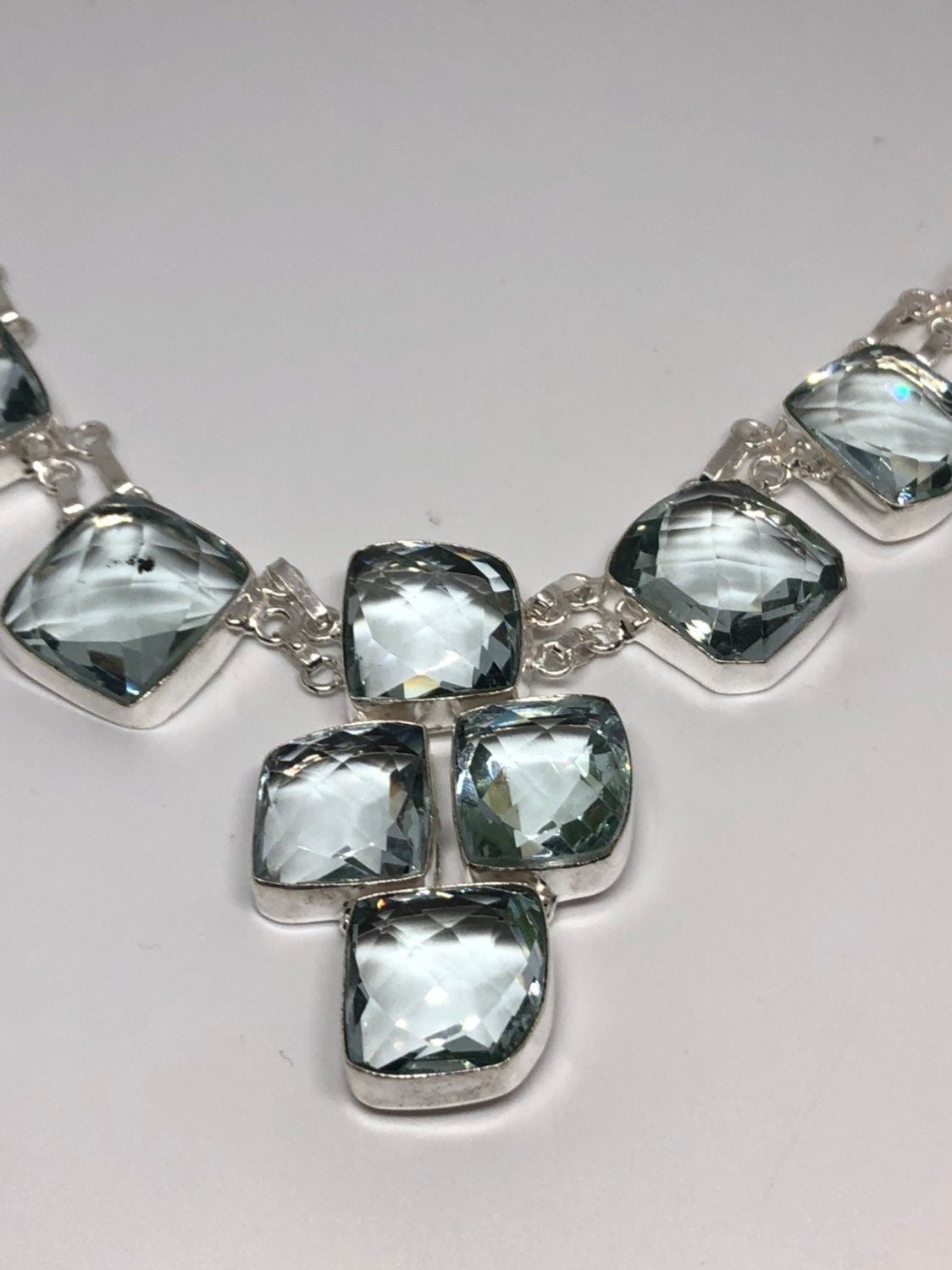 Aqua Blue Handmade Gothic Styled Silver Finished Genuine Facetted Antique Glass Turquoise Choker Necklace