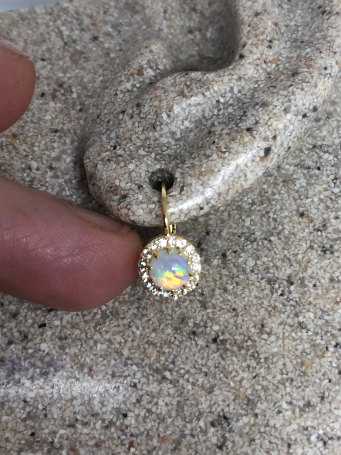 Antique Crystal Quartz Gemstone Golden Sterling Silver Dangle Earrings