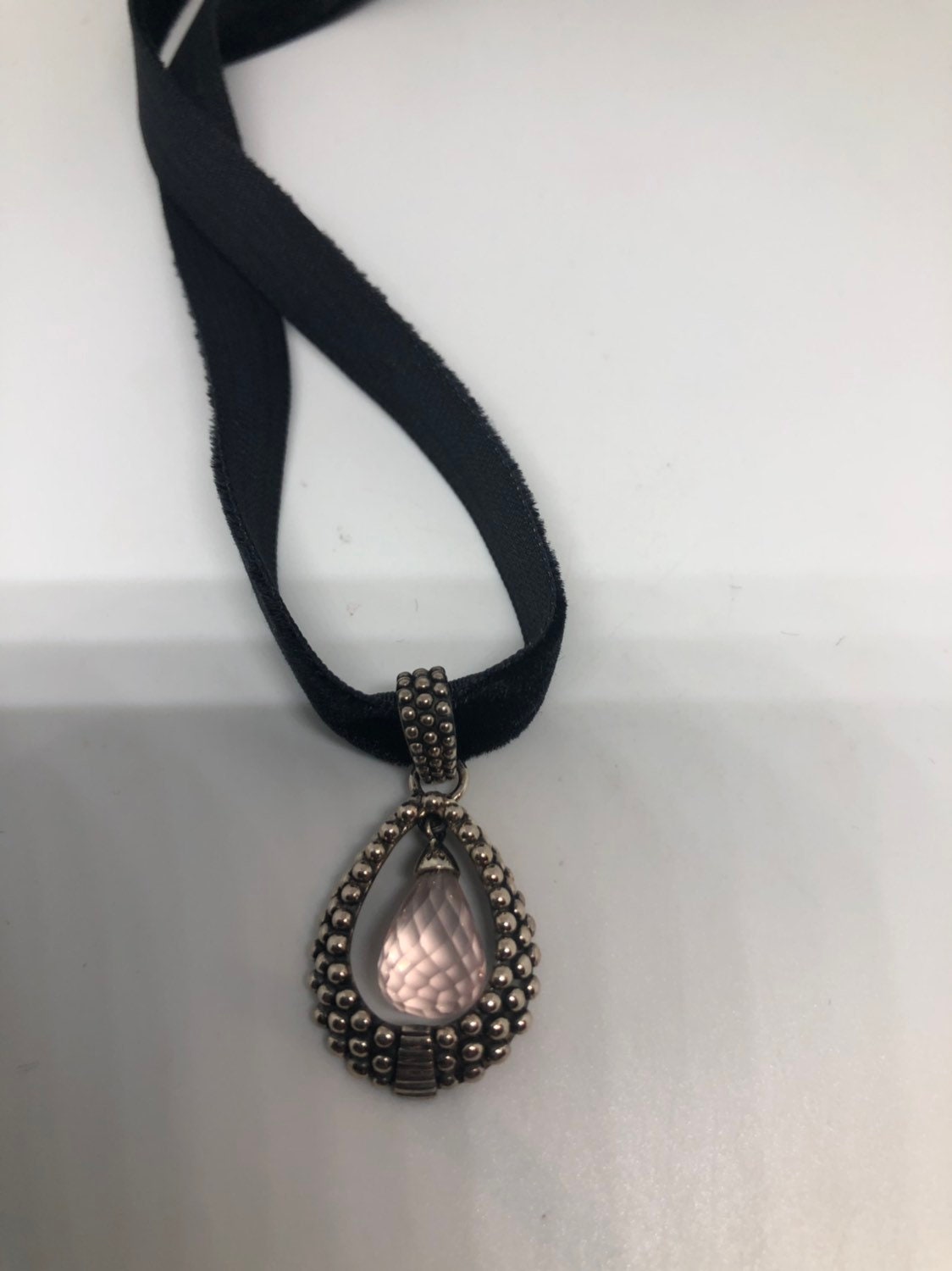 Vintage Handmade 925 Sterling Silver Rose Quartz Pendant