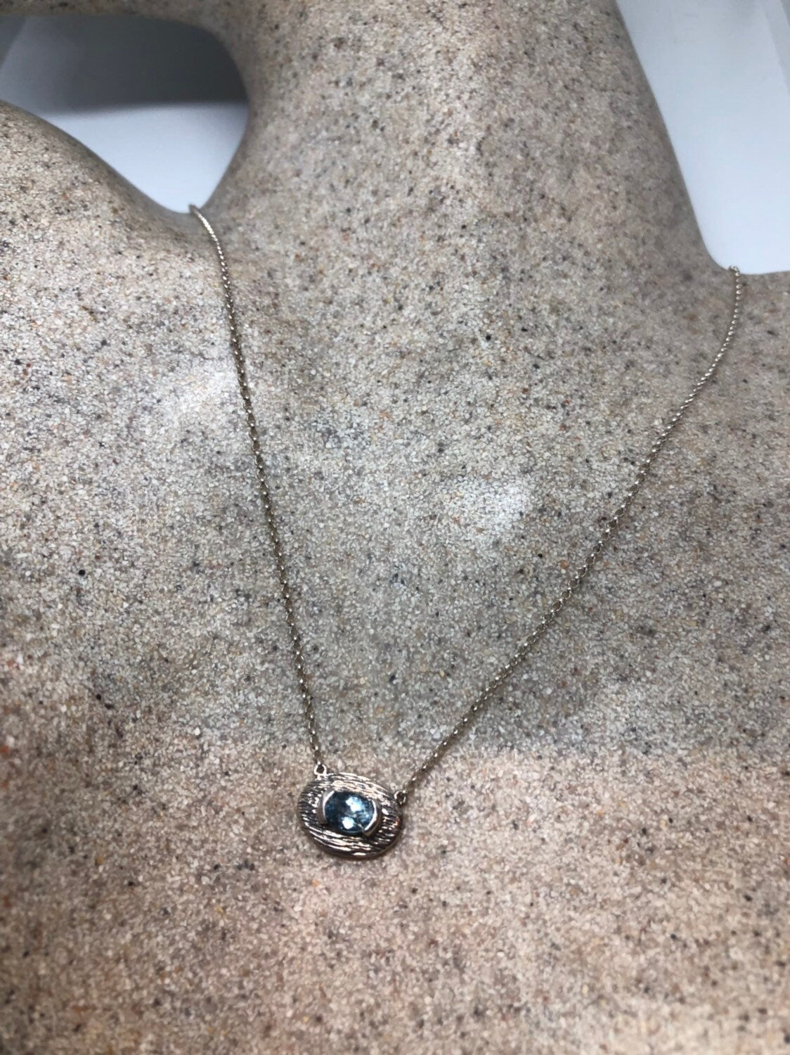 Vintage Genuine Blue Topaz 925 Sterling Silver Necklace Pendant