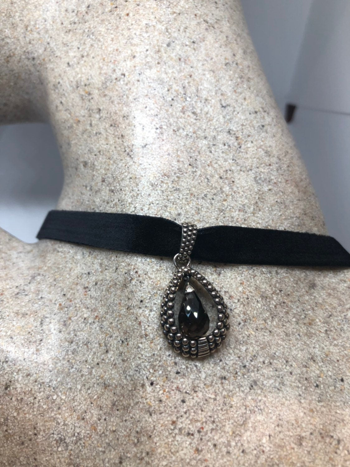 Vintage Smoky Topaz Choker 925 Sterling Silver Pendant Necklace
