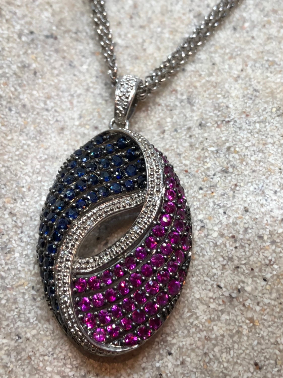 Vintage Handmade 925 Sterling Silver Genuine Mixed color gemstomes Antique Pendant Necklace