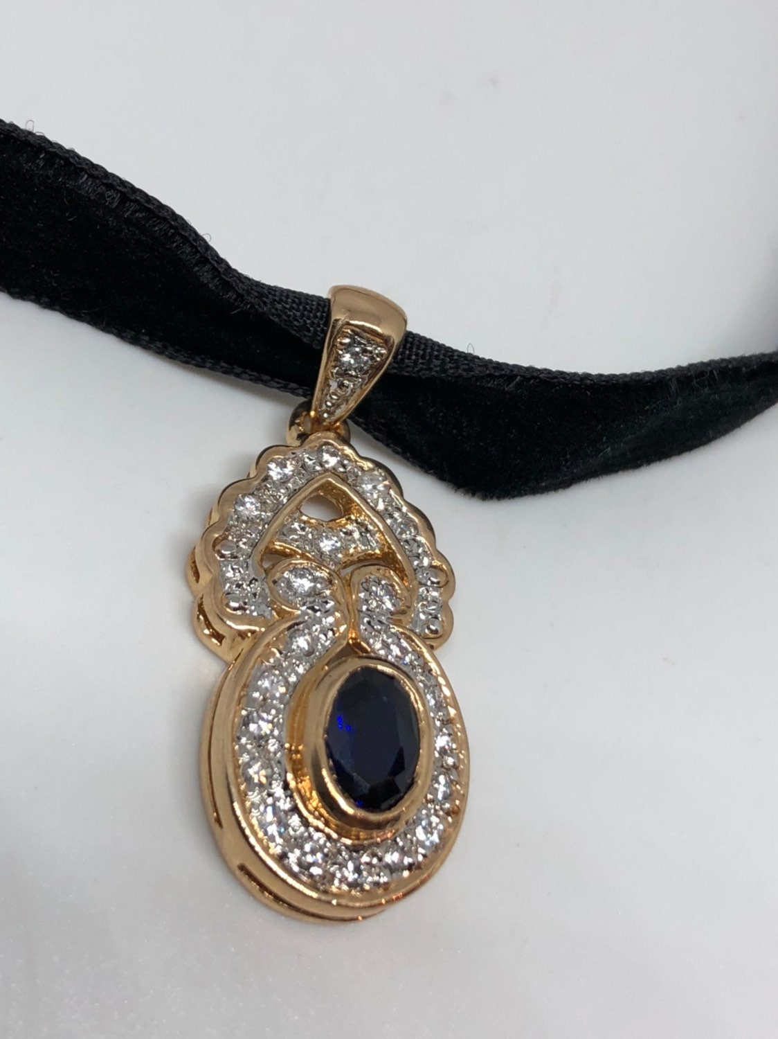 Vintage Handmade 925 Sterling Silver Gold Sapphire Pendant
