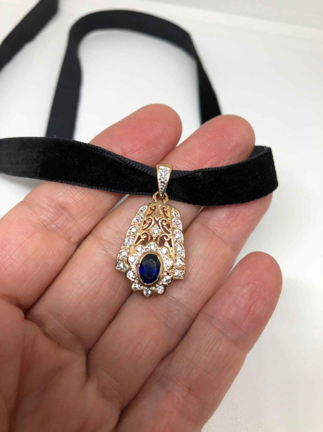 Vintage Handmade 925 Sterling Silver Gold Sapphire Pendant