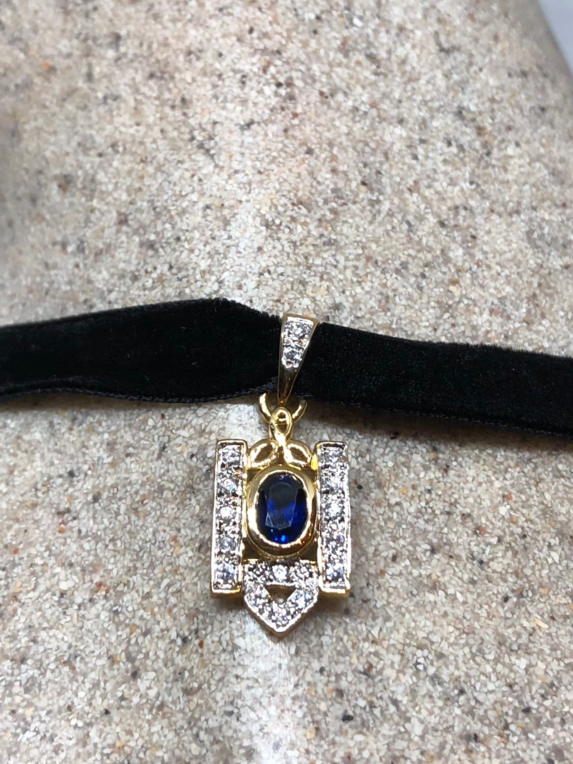 Vintage Handmade 925 Sterling Silver Gold Sapphire Pendant