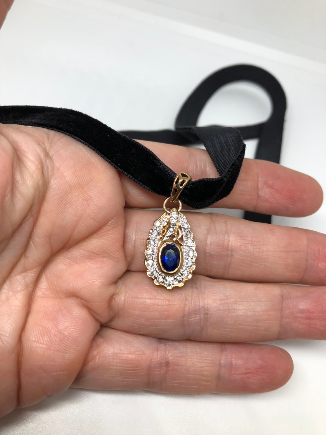 Vintage Handmade 925 Sterling Silver Gold Sapphire Pendant