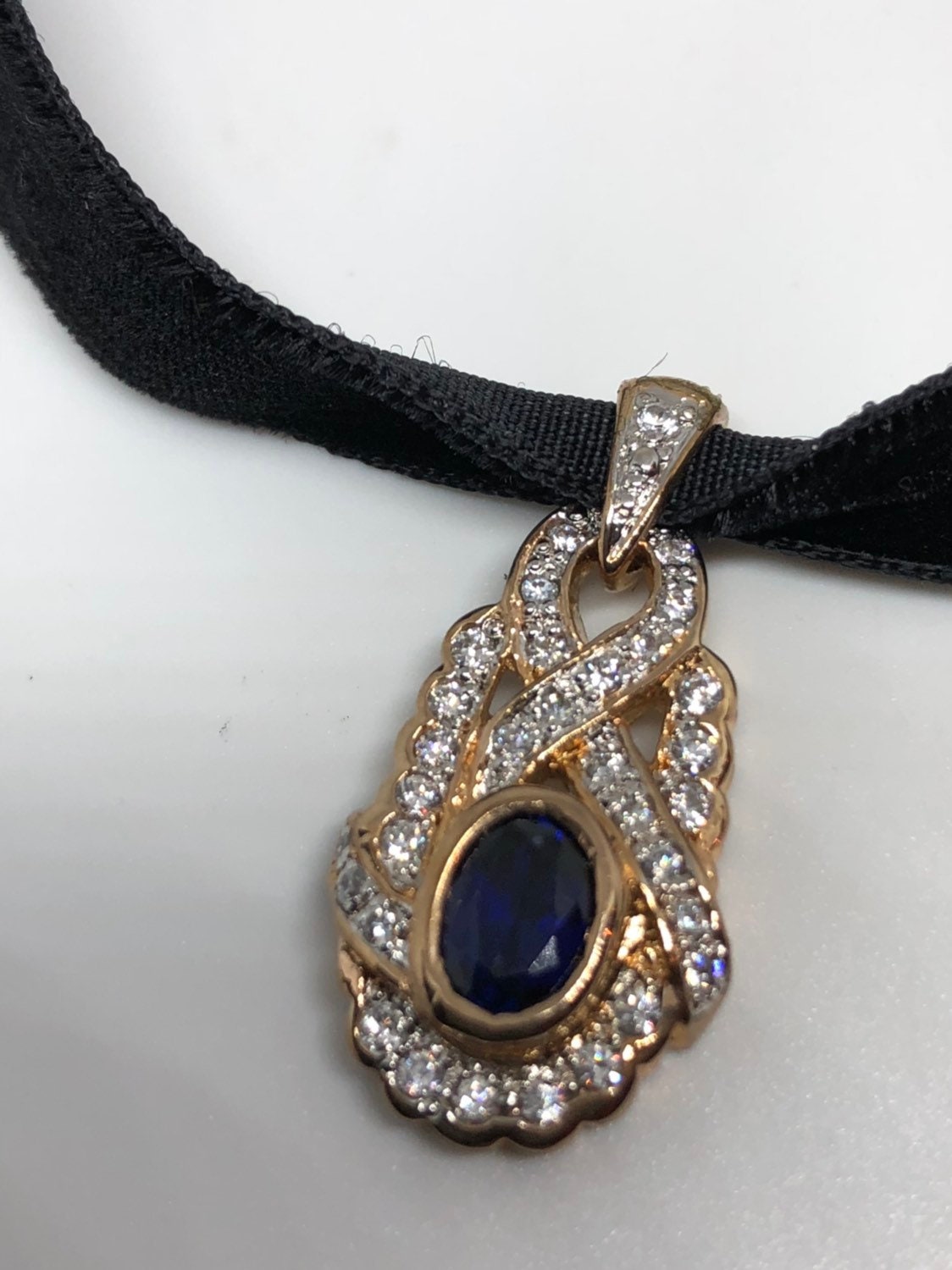 Vintage Handmade 925 Sterling Silver Gold Sapphire Pendant