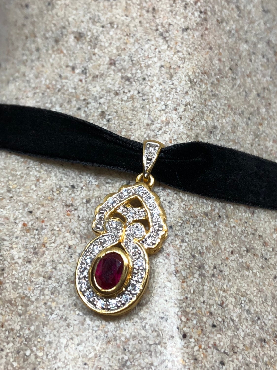 Vintage Handmade 925 Sterling Silver Gold Ruby Pendant