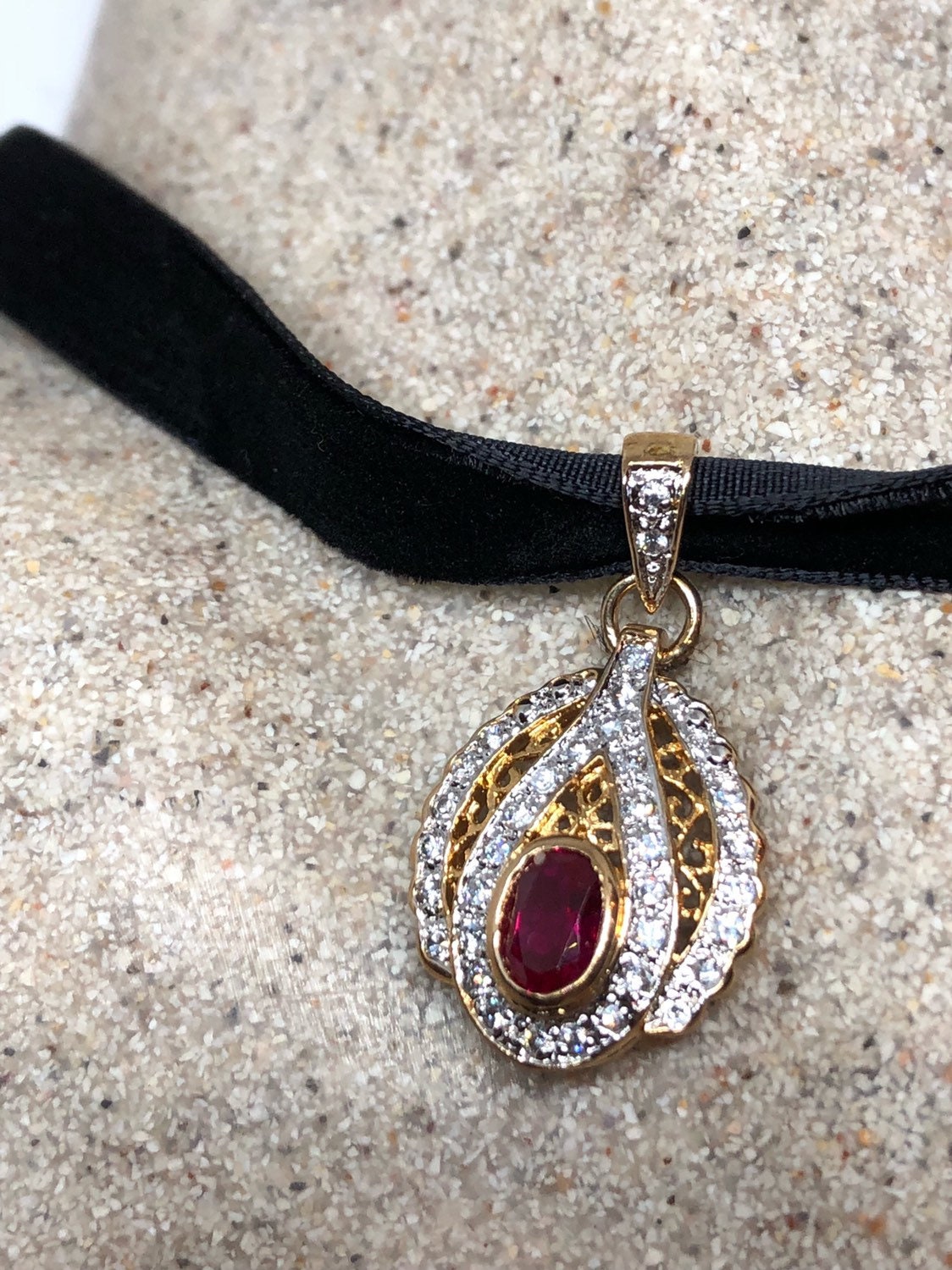 Vintage Handmade 925 Sterling Silver Gold Ruby Pendant