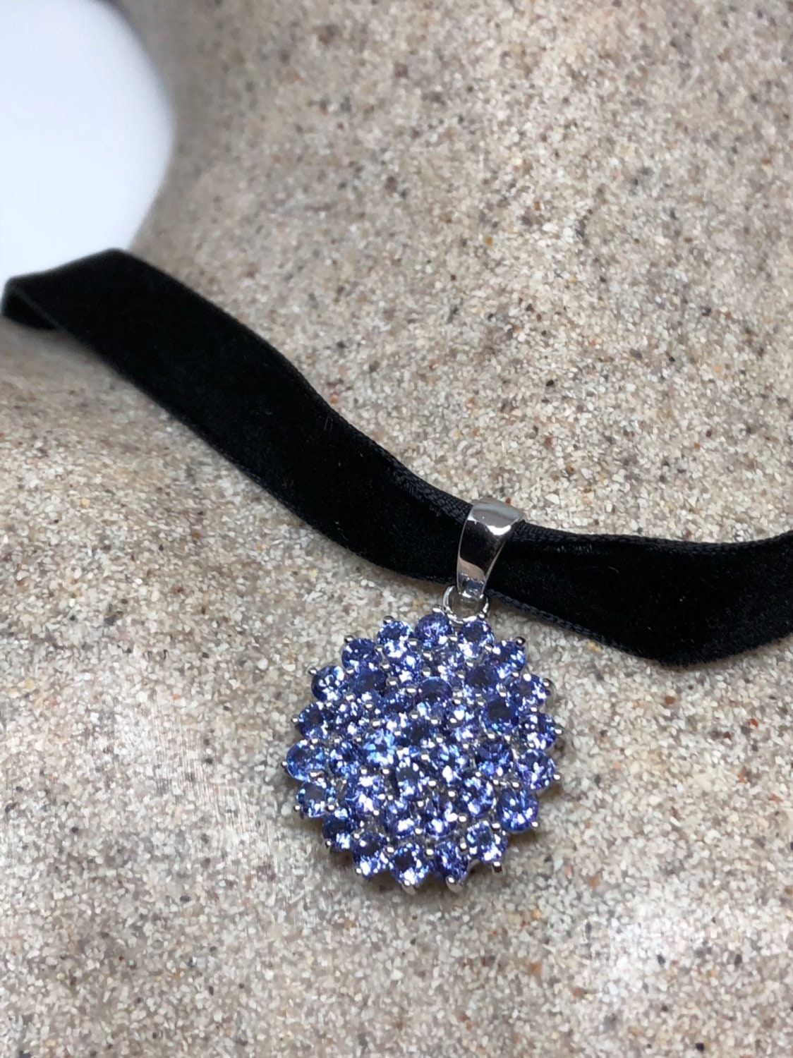 Vintage Handmade 925 Sterling Silver Blue Tanzanite Pendant