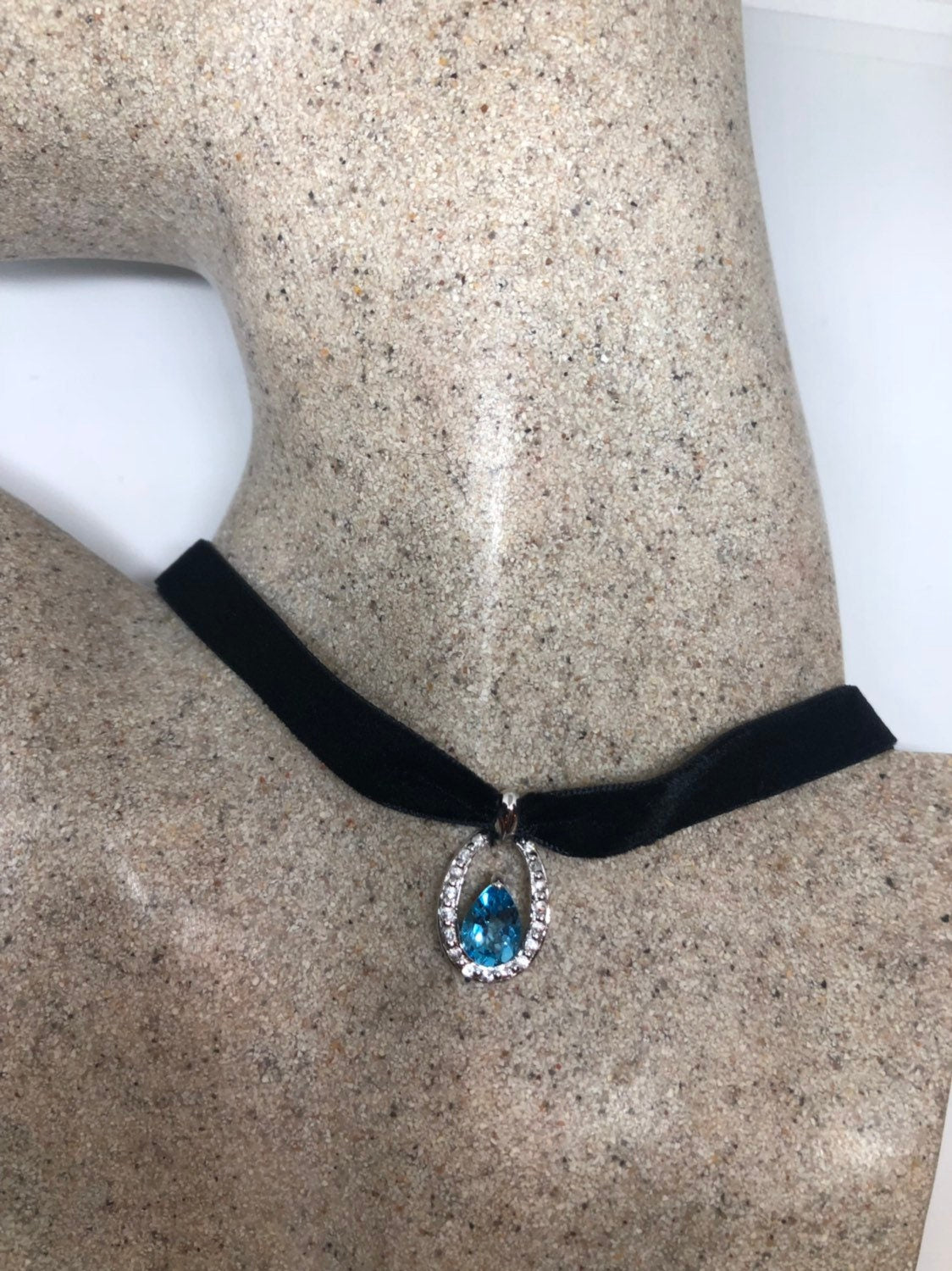 Vintage Genuine Deep Blue Topaz 925 Sterling Silver Necklace Pendant