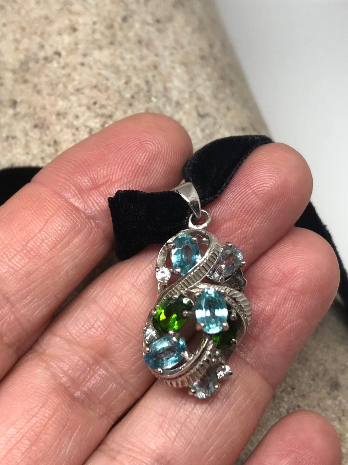 Vintage Genuine Deep Blue Topaz 925 Sterling Silver Necklace Pendant