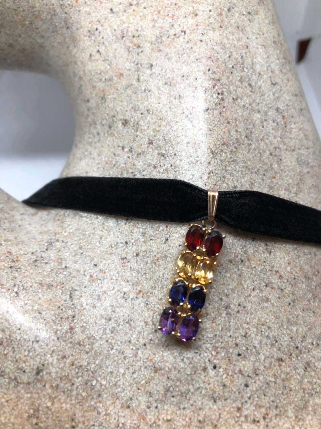 Vintage Handmade 925 Sterling Silver Genuine Garnet, Mixed Gemstone and Citrine Antique Pendant Necklace