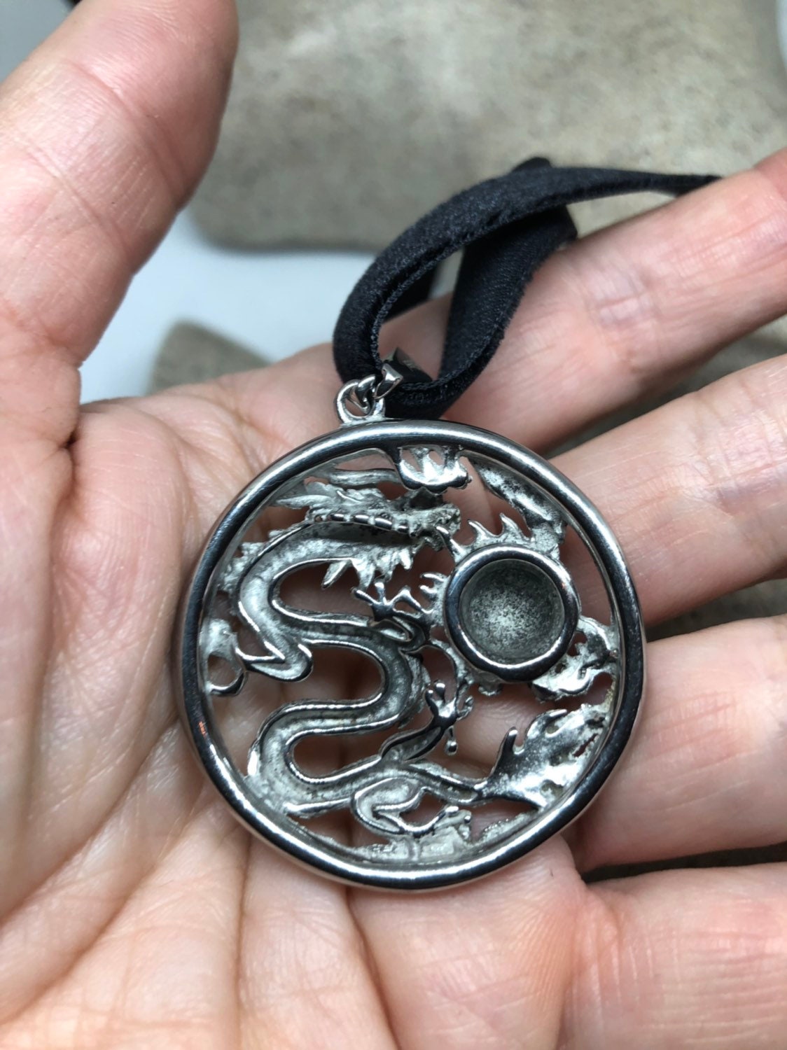 Vintage Stainless Steel Dragon Amulet Pendant