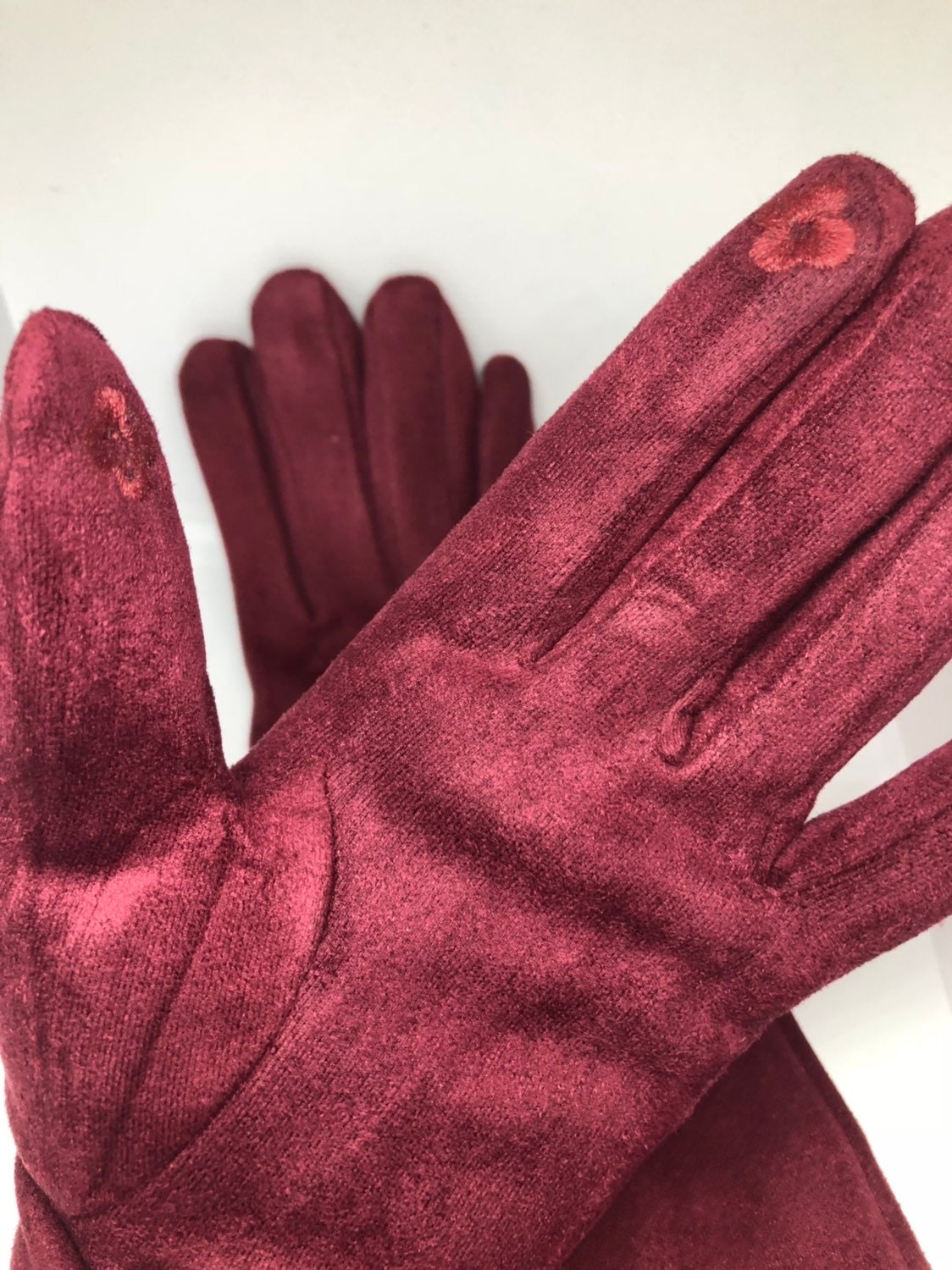 Burgandy Red Evening Gloves Vintage Ultrasuede Fleece Long Opera Gloves