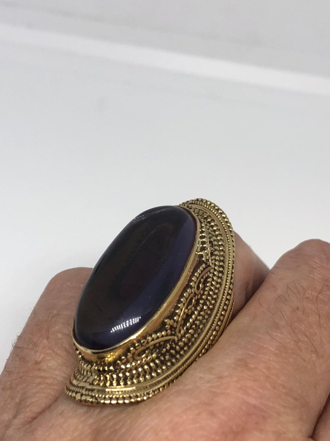 Amethyst Brass Knuckle Adjustable Ring