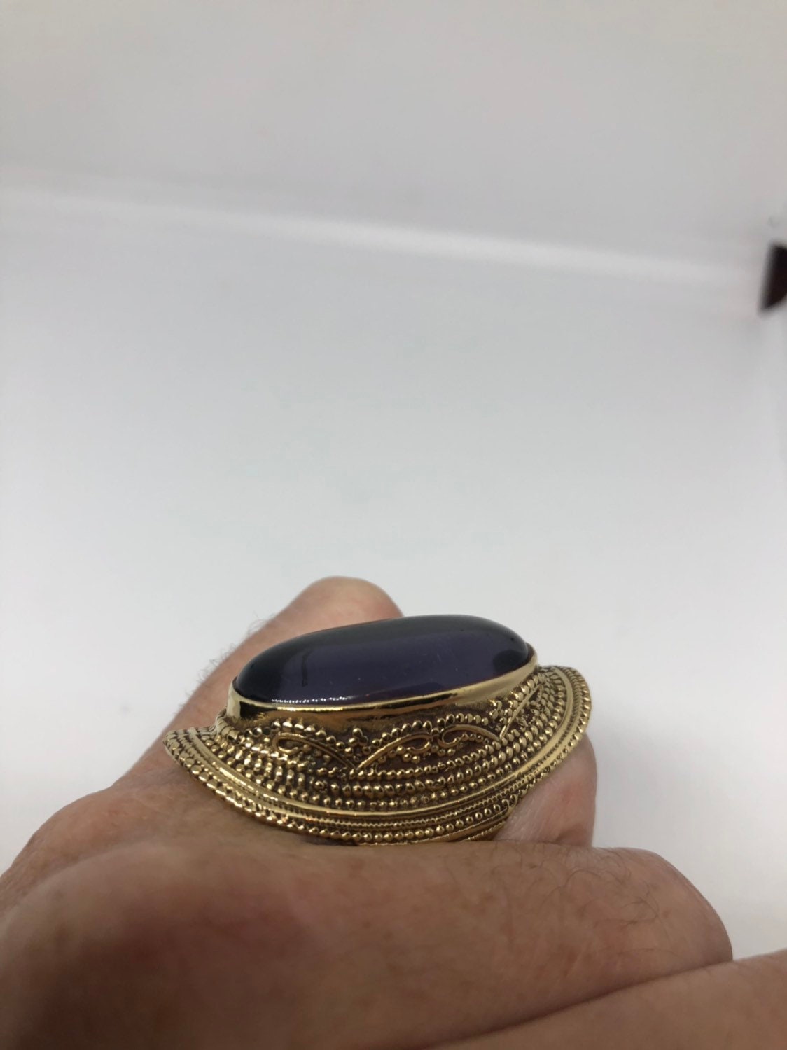 Amethyst Brass Knuckle Adjustable Ring