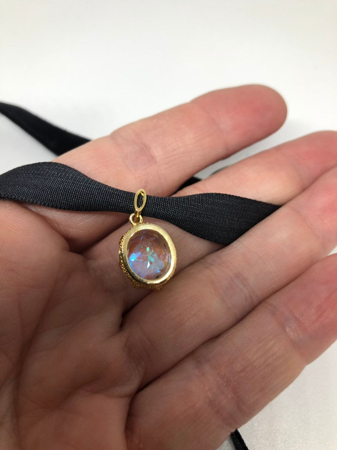 Vintage Handmade Golden 925 Sterling Silver Mystic Genuine Topaz Antique Pendant Necklace