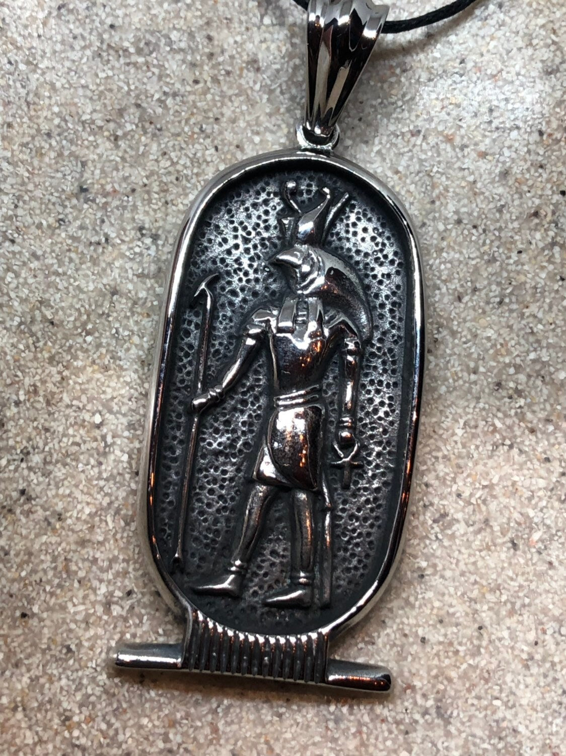 Vintage Handmade Silver Stainless Steel Gothic Egyptian God Horus Pendant Necklace