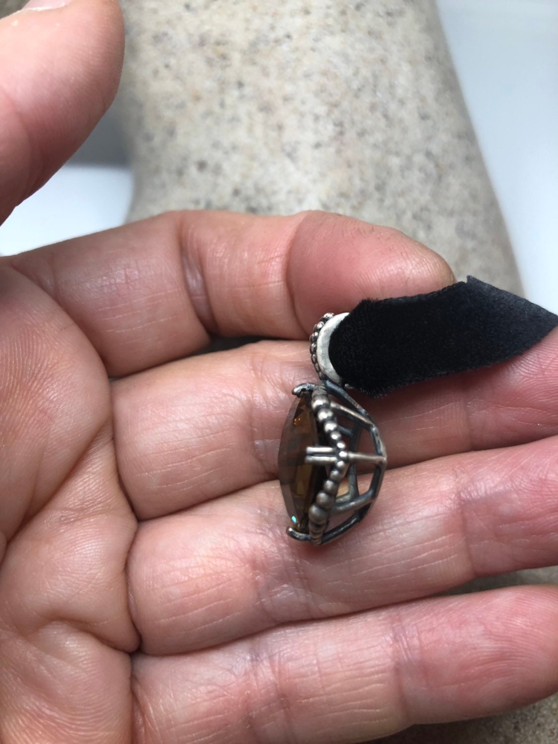 Vintage Handmade 925 Sterling Silver Lemon Quartz Choker Pendant