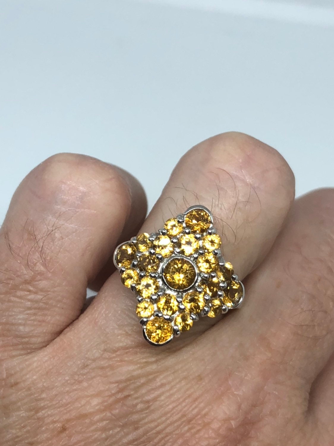 Vintage Handmade Golden Genuine Citrine 925 Sterling Silver Gothic Ring
